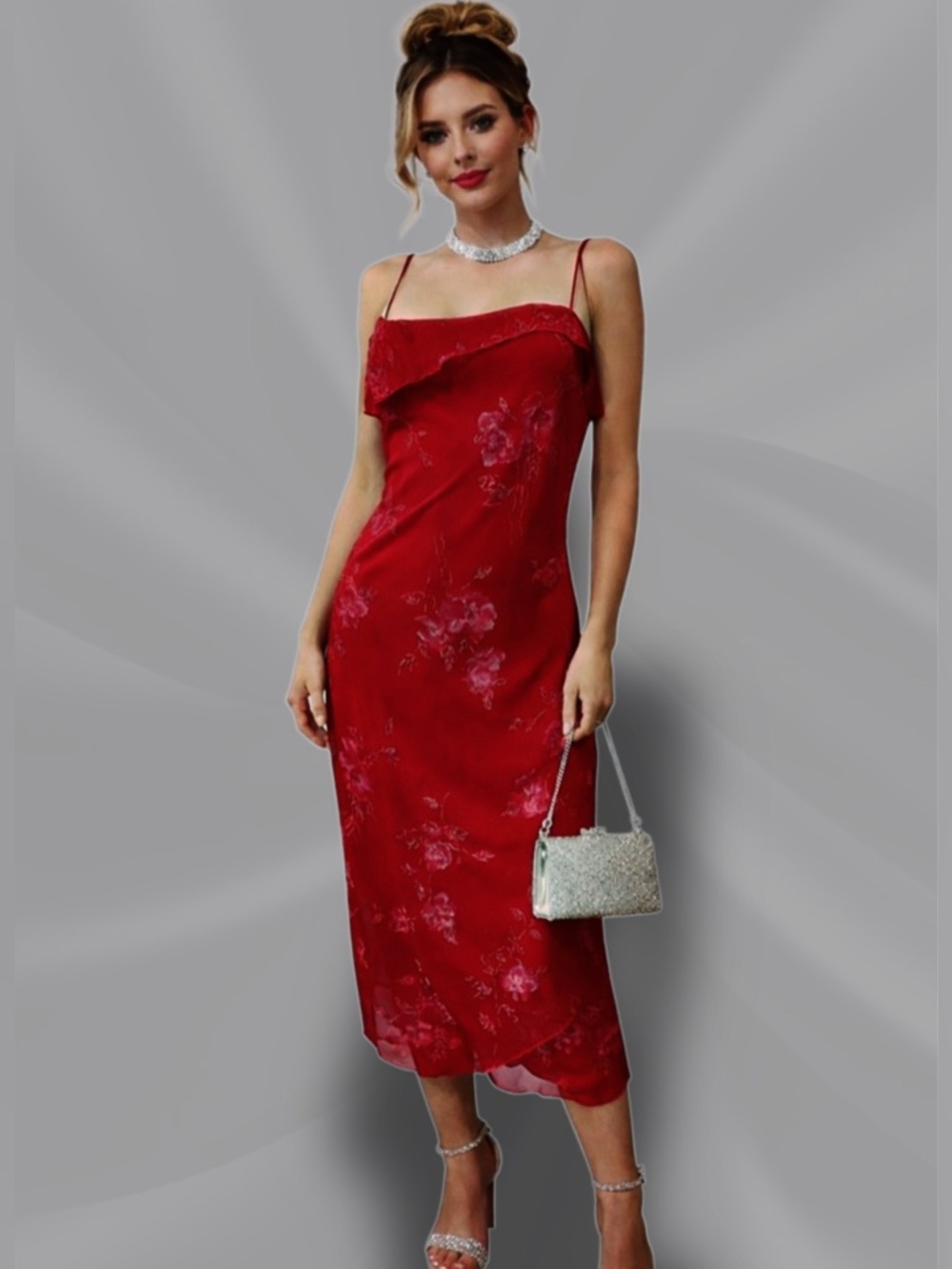 Vintage BYER TOO Red Floral Slip Dress Medium